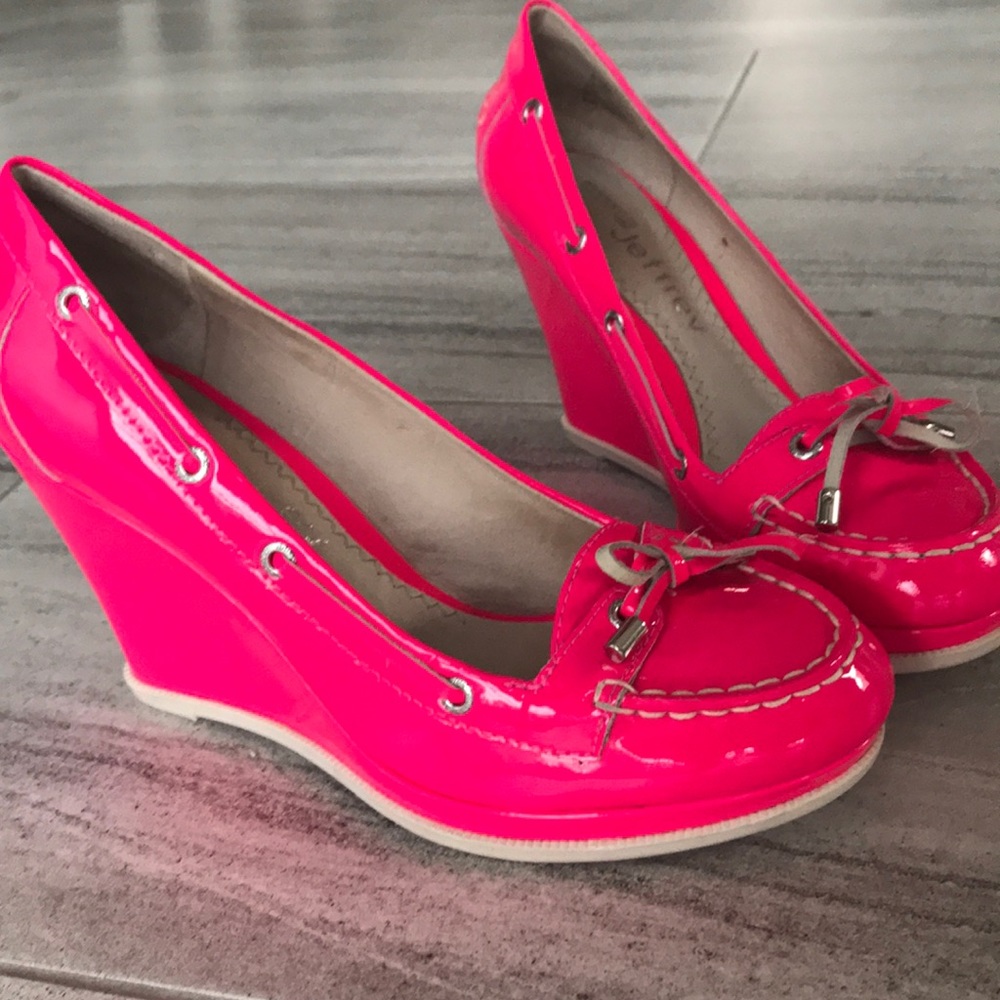 Jeffrey Campbell Hot Pink Patent Wedge Loafers